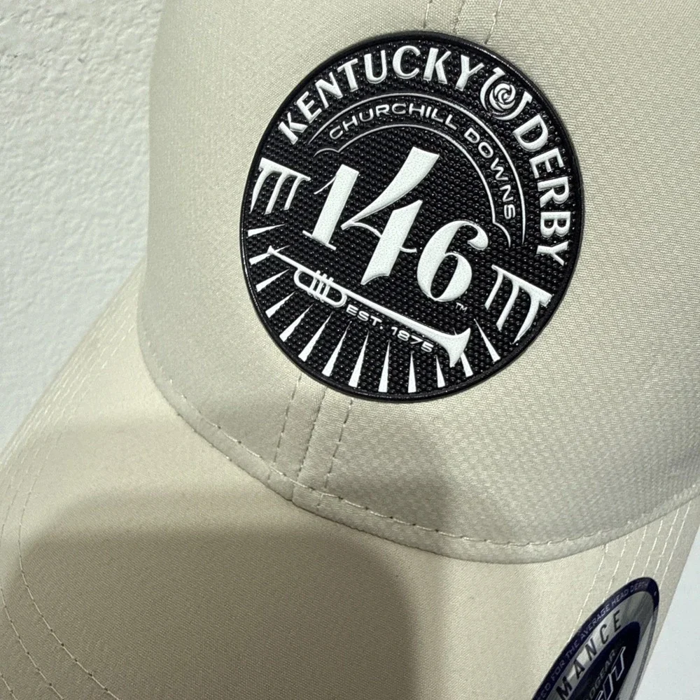 AHEAD Mid Fit Kentucky Derby 146 Performance Ball Golf Hat Cap Hook Loop Beige